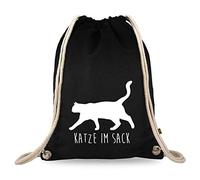 Turnbeutelliebe® Turnbeutel mit Spruch - Katze im Sack - Baumwolle schwarz - Sportbeutel - Rucksack - Stoffbeutel - Bag - ca. 12 Liter - 37 x 46 cm