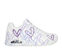 Wedgesneaker SKECHERS "UNO-SPREAD THE LOVE" Gr. 37, lila (weiß, lila) Damen Schuhe Sneaker mit auffälligem Graffiti-Print, Freizeitschuh, Halbschuh, Schnürschuh Bestseller (45381813-37)