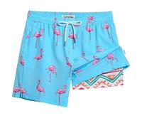 Turnshine Herren-Badehose mit Kompressionsfutter, Stretch, 17,8 cm, Badeanzug, Strandshorts, Hellblauer Flamingo, XL