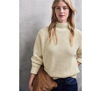 Strickpullover STREET ONE STUDIO, Damen, Gr. 44, soft beige, Stoff, 81% Polyester, 19% Baumwolle, unifarben, normal normal, Rundhals, Rollsaum, Pullover Strickpullover, aus softem Materialmix (9999285