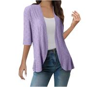 TURWXGSO Cardigan Damen Sommer Gesticktes Mesh Hohl Leichte Strickjacke Halbarm Strickpullover Outwear mit V-Ausschnitt Vintage Klassisch Cardigan Dünne Open Front Strickjacke Sommerjacke
