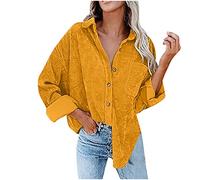 TURWXGSO Cord Hemd Damen Oversize Bluse Cordstoff Hemdbluse Einfarbig Cordhemd Langarm Button-Down Freizeitjacke Vintage Reverskragen Hemdjacke Frühling Herbst Oberteile Top Lose Outwear