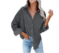 TURWXGSO Cord Hemd Damen Oversize Bluse Cordstoff Hemdbluse Einfarbig Cordhemd Langarm Button-Down Freizeitjacke Vintage Reverskragen Hemdjacke Frühling Herbst Oberteile Top Lose Outwear