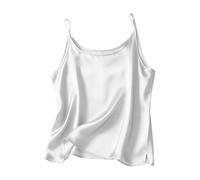 TURWXGSO Damen Tank Tops Sommer Spaghetti Cami Oberteile Satin Plain Tanktops Rundhals Ärmelloses T-Shirt Einfarbig Elegante Feiertagsparty Tragen Unterhemden Bequeme Unterwäsche