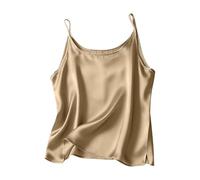 TURWXGSO Damen Tank Tops Sommer Spaghetti Cami Oberteile Satin Plain Tanktops Rundhals Ärmelloses T-Shirt Einfarbig Elegante Feiertagsparty Tragen Unterhemden Bequeme Unterwäsche