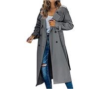 TURWXGSO Damen Trenchcoat Lang Leicht Jacke mit Gürtel Elegant Gehschlitz Zweireihiger Mantel Damen Mode Frühling Herbst Übergangsjacke Büro Business Freizeit Einfarbig Mittellang Mantel