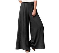 TURWXGSO Freizeithose Damen Baumwollleinen Elegant Weites Bein Straighthose Hohe Taille Elastische Bund Yogahose Einfarbig Schlaghose Damenhose Lange Breite Bein Wide Leg Palazzo Lose Lounge-Hose