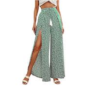 TURWXGSO Hose Damen Elegant Kordelzug Hohe Taillen Schlitz Weites Bein Lang Hose Bedruckte Palazzo Culottes-Hose Strandhose Locker Lässige Freizeithose Schlupfhose Yogahose