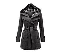 TURWXGSO Jacke Damen Kapuzenjacke mit Gürtel Retro Trenchcoat Elegant Zweireihig Langarm Mittellang Mantel Einfarbig Slim Fit Frühling Herbst Übergangsjacke Vintage Outdoor Streetwear