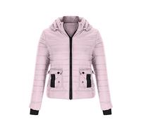 TURWXGSO Jacke Damen Warme Baumwolljacke Steppjacke Herbst Frühling Übergangsjacke Reißverschluss Einfarbige Tasche Frauen Kapuzenjacke Kurz Mantel Outwear Steppmantel (EU Größe 34-44)