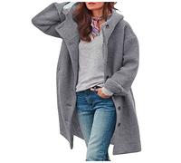 TURWXGSO Kapuzenjacke Damen Elegant Trenchcoat mit Knopf Einfarbig Mittellange Jacke Frühling Herbst Übergangsjacke Locker Mantel Hoodie Frauen Streetwear Outwear Lässig Freizeitjacke