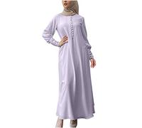 TURWXGSO Muslimische Kleider Für Frauen Lose Robe Casual Foundation Einfarbige Rundhalsausschnitt Langarm Maxi Kleid Bequeme Einteilige Abaya Ganzlänge Islamische Kleider
