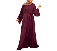 TURWXGSO Muslimische Kleider Für Frauen Lose Robe Casual Foundation Einfarbige Rundhalsausschnitt Langarm Maxi Kleid Bequeme Einteilige Abaya Ganzlänge Islamische Kleider
