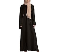 TURWXGSO Muslimische Kleider Für Frauen Lose Robe Casual Foundation Einfarbige Rundhalsausschnitt Langarm Maxi Kleid Bequeme Einteilige Abaya Ganzlänge Islamische Kleider