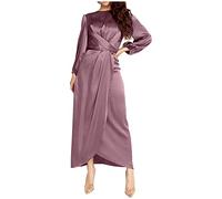 TURWXGSO Muslimische Kleider Für Frauen Lose Robe Casual Foundation Einfarbige Rundhalsausschnitt Langarm Maxi Kleid Bequeme Einteilige Abaya Ganzlänge Islamische Kleider