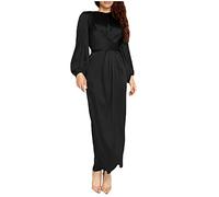 TURWXGSO Muslimische Kleider Für Frauen Lose Robe Casual Foundation Einfarbige Rundhalsausschnitt Langarm Maxi Kleid Bequeme Einteilige Abaya Ganzlänge Islamische Kleider