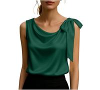 TURWXGSO Satin Tank Top Damen Elegant Tanktops Schulterriemen mit Schleife Sommer Ärmellos Oberteile Einfarbig Figurformend Tanktops Abend Party Business Casual Satinbluse