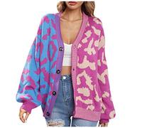 TURWXGSO Strickmantel Damen Kurz Cardigan mit Knopf Farbblock Muster Übergangsjacke StrickPullover Herbst Winter Sweater Outwear Gestrickt Strickjacke Strickmantel Mantel Lose S-XL