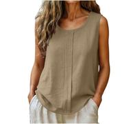 TURWXGSO Tank Top Damen Lockere Passform Sommer Oberteile Sommermode Ärmellose Shirt Damen Atmungsaktives Bequemes Tanktop mit Falten Hemdbluse aus Baumwoll Leinen Strand Urlaubshemd Freizeithemd