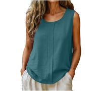 TURWXGSO Tank Top Damen Lockere Passform Sommer Oberteile Sommermode Ärmellose Shirt Damen Atmungsaktives Bequemes Tanktop mit Falten Hemdbluse aus Baumwoll Leinen Strand Urlaubshemd Freizeithemd