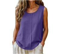 TURWXGSO Tank Top Damen Lockere Passform Sommer Oberteile Sommermode Ärmellose Shirt Damen Atmungsaktives Bequemes Tanktop mit Falten Hemdbluse aus Baumwoll Leinen Strand Urlaubshemd Freizeithemd