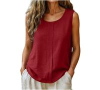 TURWXGSO Tank Top Damen Lockere Passform Sommer Oberteile Sommermode Ärmellose Shirt Damen Atmungsaktives Bequemes Tanktop mit Falten Hemdbluse aus Baumwoll Leinen Strand Urlaubshemd Freizeithemd