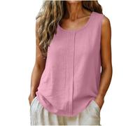 TURWXGSO Tank Top Damen Lockere Passform Sommer Oberteile Sommermode Ärmellose Shirt Damen Atmungsaktives Bequemes Tanktop mit Falten Hemdbluse aus Baumwoll Leinen Strand Urlaubshemd Freizeithemd