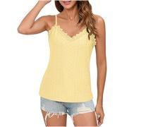 TURWXGSO Tank Tops Damen Lässige Damen Sommer Tops Ärmelloses T-Shirt Ösenstickerei V-Ausschnitt Tank Spaghetti Trägern Leibchen Cami Tank Loose Fit Weste T-Shirts