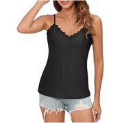 TURWXGSO Tank Tops Damen Lässige Damen Sommer Tops Ärmelloses T-Shirt Ösenstickerei V-Ausschnitt Tank Spaghetti Trägern Leibchen Cami Tank Loose Fit Weste T-Shirts
