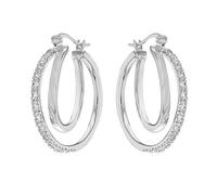 Tuscany Silver Damen Creolen Sterling Silber Weiß Zirkonia Doppelt Reifen