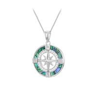 Tuscany Silver Damen-Halskette aus Sterlingsilber, rhodiniert, Paua-Muschel und Zirkonia-Kompass-Anhänger mit Sterlingsilber, rhodiniert, 115 verstellbare Venezianerkette, 41 cm - 46 cm