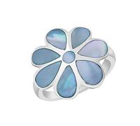 Tuscany Silver Damen Ring Sterling Silber Blume Blau Perlmutt - Größe P