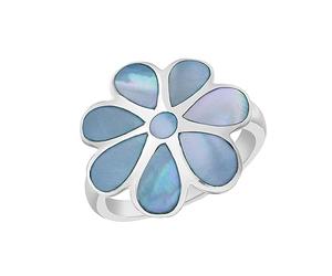 Tuscany Silver Damen Ring Sterling Silber Blume Blau Perlmutt - Größe P