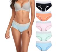 TUTUESTHER Damen Baumwolle Unterhosen Mittlere Taillen Slips Dehnbare Unterwäsche Bequeme Sport Panties Hipsters Mehrpack（M-EU 40, Hellblau/Grün/Pink/Orange/Schwarz）