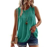 TUUHAW Ärmellose Bluse Damen Sommer Boho Tank Tops Oberteile Fließend Elegant Rundhal T Shirt Tunika Paspel Süß Lässig Outfits Casual Träger Frühling Spitze Herbst Cami Top Kleidung Türkis Xs