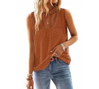 TUUHAW Ärmellose Bluse Damen Sommer Boho Tank Tops Oberteile Fließend Elegant V Ausschnitt T Shirt Tunika Paspel Süß Lässig Outfits Casual Träger Frühling Spitze Herbst Cami Top Kleidung Orange Xs
