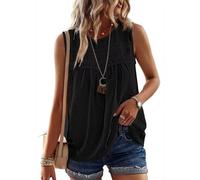 TUUHAW Bluse Tank Top Damen Sommer Boho Top Ärmelloses Oberteile Fließend Elegant Rundhal T Shirt Tunika Paspel Süß Lässig Outfits Volant Frühling Spitze Herbst Keyhole Kleidung Schwarz L
