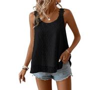 TUUHAW Cami Bluse Damen Sommer Boho Ärmellose Oberteile Spitze Fließend Elegant Rundhals Westen Tunika Paspel Süß Lässig Blumen Cami Top Volant Frühling Spitze Herbst Tank Schwarz S