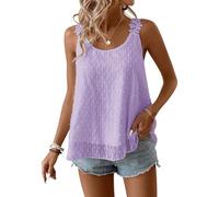 TUUHAW Cami Damen Sommer Boho Bluse Ärmelloses Top Oberteile Fließend Spitze Rüschen Süß Elegant Blumen Rundhals Träger T Shirt Lässig Outfits Frühling Spitze Herbst Westen Lila XL