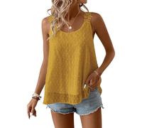 TUUHAW Cami Tunika Damen Sommer Boho Bluse Ärmellose Top Oberteile Fließend Spitze Blumen Rüschen Süß Elegant Rundhals T Shirt Lässig Outfits Frühling Spitze Herbst Kleidung Gelb XL