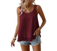 TUUHAW Cami Tunika Große Größen Sommer Boho Bluse Ärmelloses Westen Damen Top Süß Oberteile Fließend Elegant Volant Paspel Rundhals Blumen Herbst Frühling Rüschen Lässig Weste Tank Burgunder 4XL