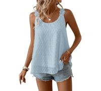 TUUHAW Cami Tunika Sommer Boho Bluse Ärmelloses Shirt Damen Top Blumen Camisole Oberteile Fließend Spitze Rüschen Süß Elegant Rundhals T Shirt Lässig Outfits Frühling Spitze Herbst Kleidung Blau XL