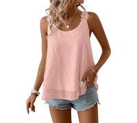 TUUHAW Cami Tunika Sommer Boho Bluse Ärmelloses Shirt Damen Top Blumen Camisole Oberteile Fließend Spitze Rüschen Süß Elegant Rundhals T Shirt Lässig Outfits Frühling Herbst Kleidung Hellrosa XL
