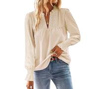 TUUHAW Langarmshirt Damen Herbst Große Größen Longbluse Boho Bluse V-Ausschnitt T Shirt Fließend Elegant Süß Lässig Outfits Top Oberteile Frühling Rüschen Volant Paspel Winter Kleidung Aprikose 4XL