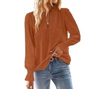 TUUHAW Langarmshirt Damen Herbst Große Größen Longbluse Boho Bluse V-Ausschnitt T Shirt Fließend Elegant Süß Lässig Outfits Top Oberteile Frühling Rüschen Volant Paspel Winter Kleidung Orange 4XL