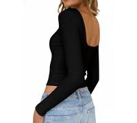 TUUHAW Langarmshirt Damen Rückenfreies Oberteil Slim Fit Crop Top Casual | Gestreiftes Stretch Shirt, U-Boot Ausschnitt Elegant Langarm, Lässige Slim Fit, Ringelshirt Basic, Sexy Y2K Top, Dünnes Bluse