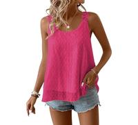 TUUHAW Tank Bluse Sommer Boho Cami Top Ärmellose Weste Damen Blumen Oberteile Weste Fließend Elegant Rundhals T Shirt Tunika Paspel Süß Lässig Outfits Volant Frühling Herbst Kleidung Knallrosa L
