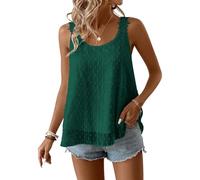 TUUHAW Tank Tops Bluse Damen Sommer Boho Top Ärmelloses Oberteile Spitze Cami Fließend Elegant Rundhals Träger Blumen Tunika Paspel Süß Lässig Outfits Volant Frühling Herbst Camisole Dunkelgrün L