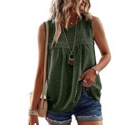 TUUHAW Tank Tops Damen Große Größen Sommer Boho Bluse Ärmellose Top Oberteile Fließend Elegant Paspel Rundhal Ausschnitt Herbst Frühling Rüschen T Shirt Lässig Outfits Spitze Basic Kleidung Grün XXXL