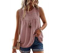 TUUHAW Tank Tops Damen Große Größen Sommer Boho Bluse Ärmellose Vest Top Süß Oberteile Fließend Elegant Volant Paspel Spitze Rundhal Herbst Frühling Rüschen T Shirt Lässig Sexy Outfits Rosa 3XL
